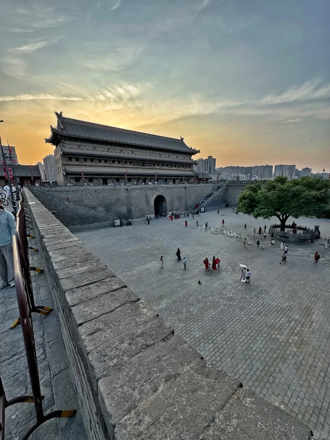 The Xi'an City Wall lit up after dark